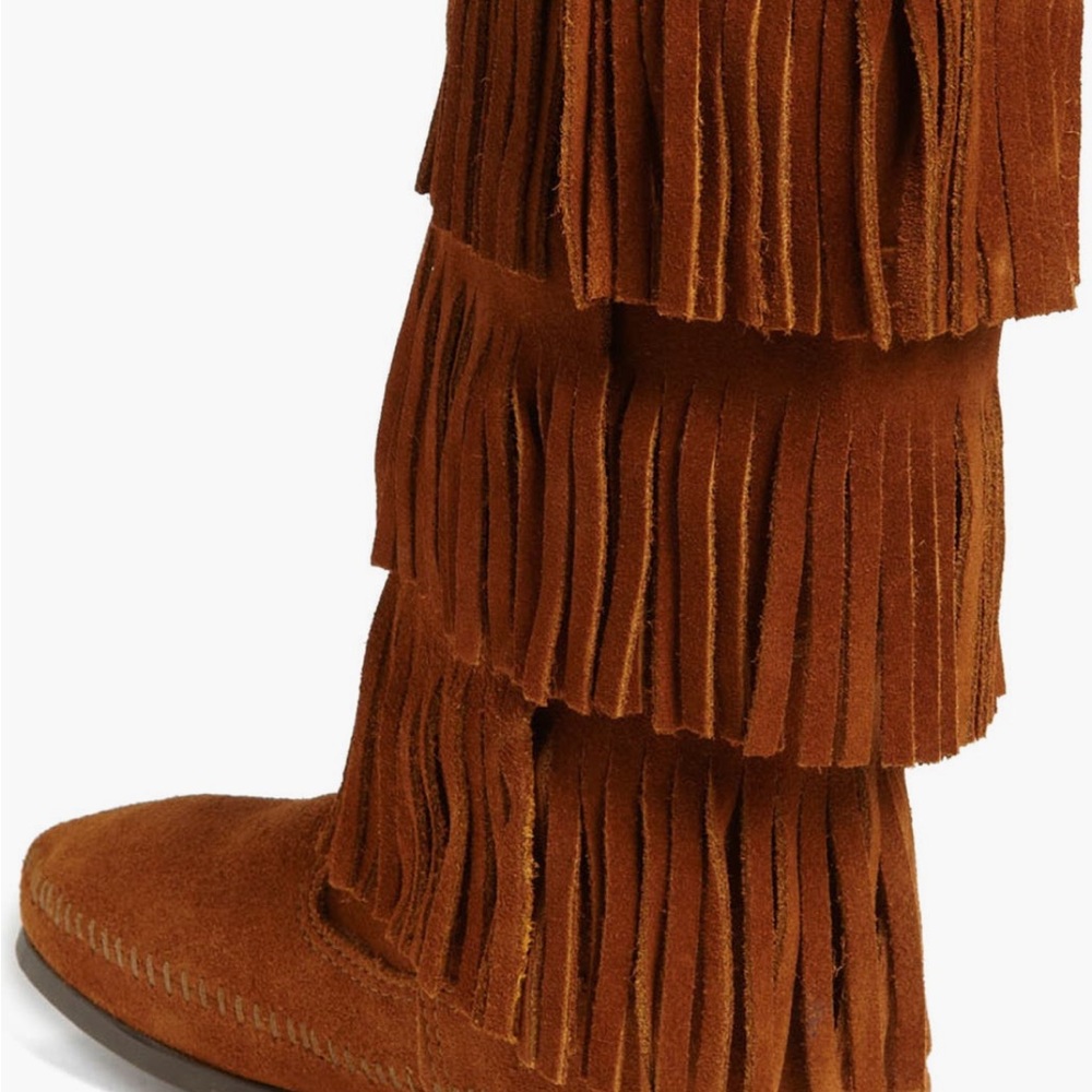 Minnetonka 3 Layer Fringe Boot In Brown Suede Siz… - image 8